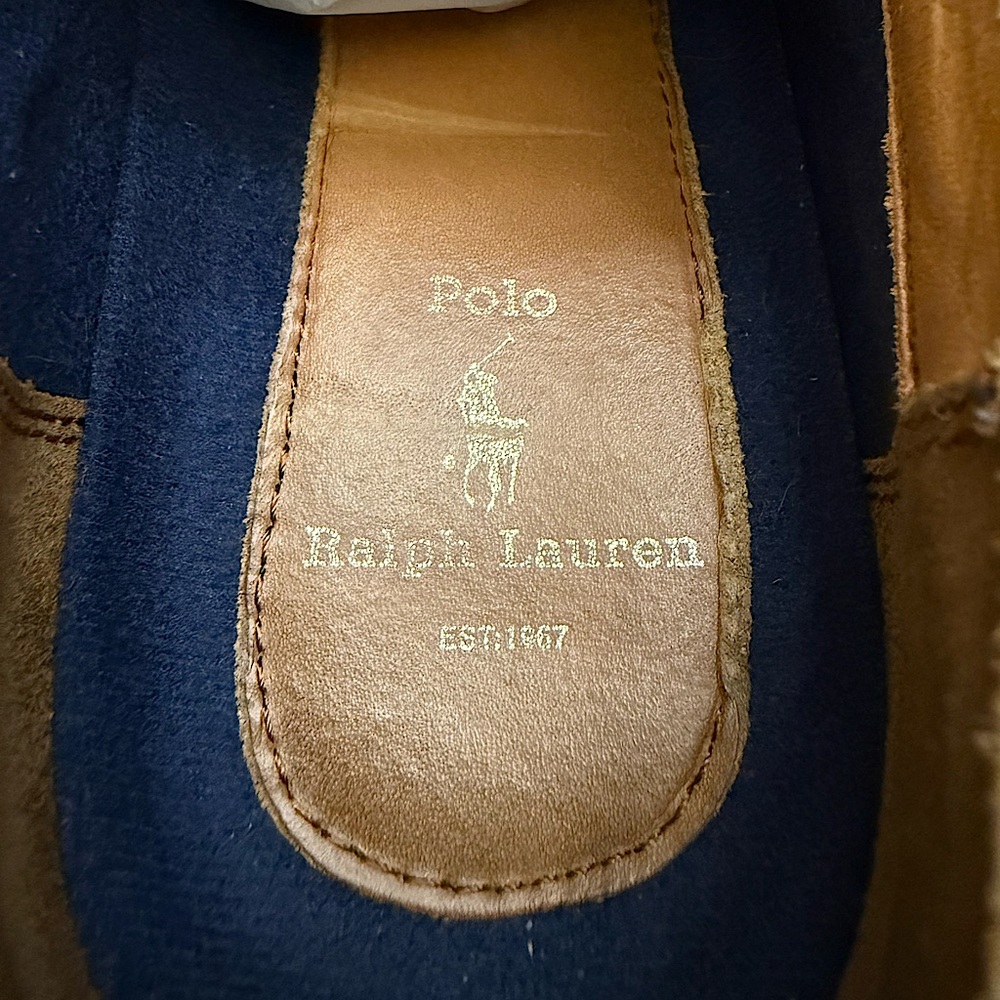 POLO RALPH LAUREN - BROWN TAN LEATHER TWO-TONE DERBY BOOTS - Picture 10 of 11